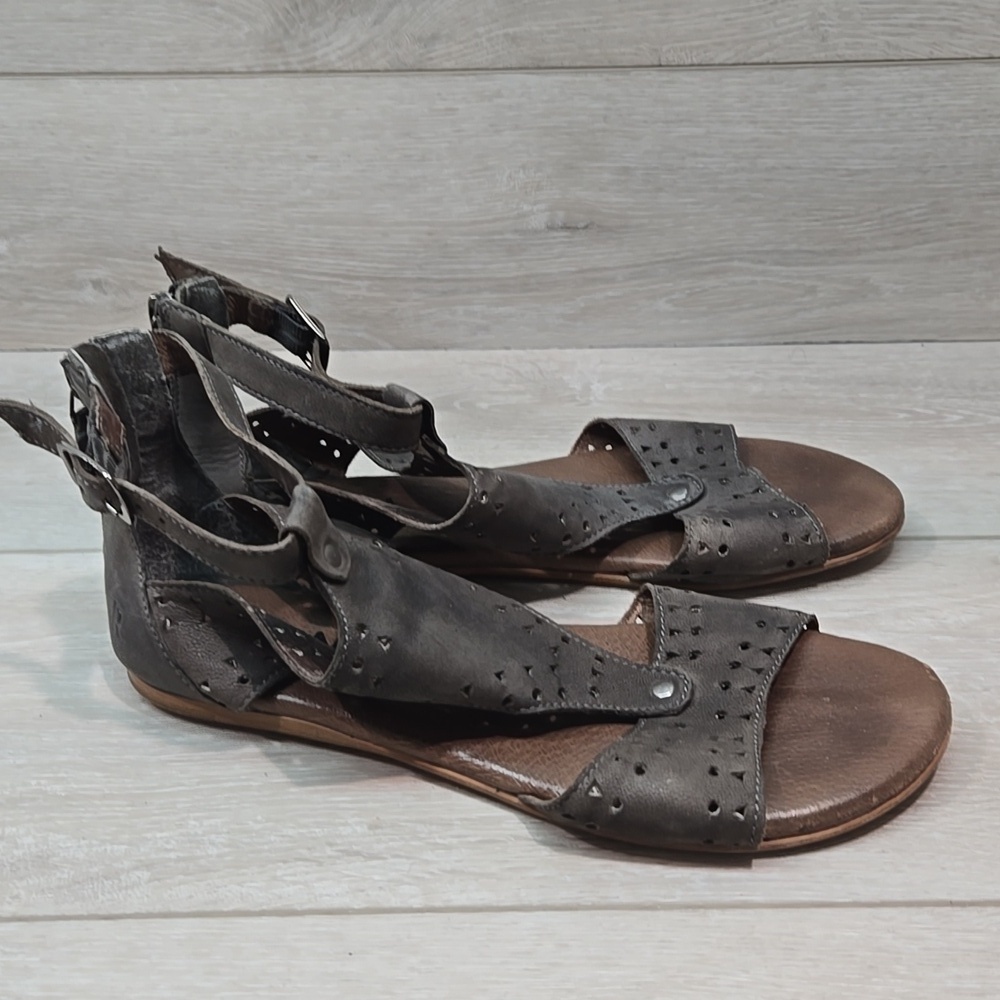 Roan By Bed Stu Women Kit Cut Out Ankle Leather Back Zip Sandals Shoes Sz 8